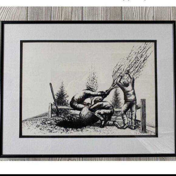 Tree Planting Black White Drawing Framed Print21